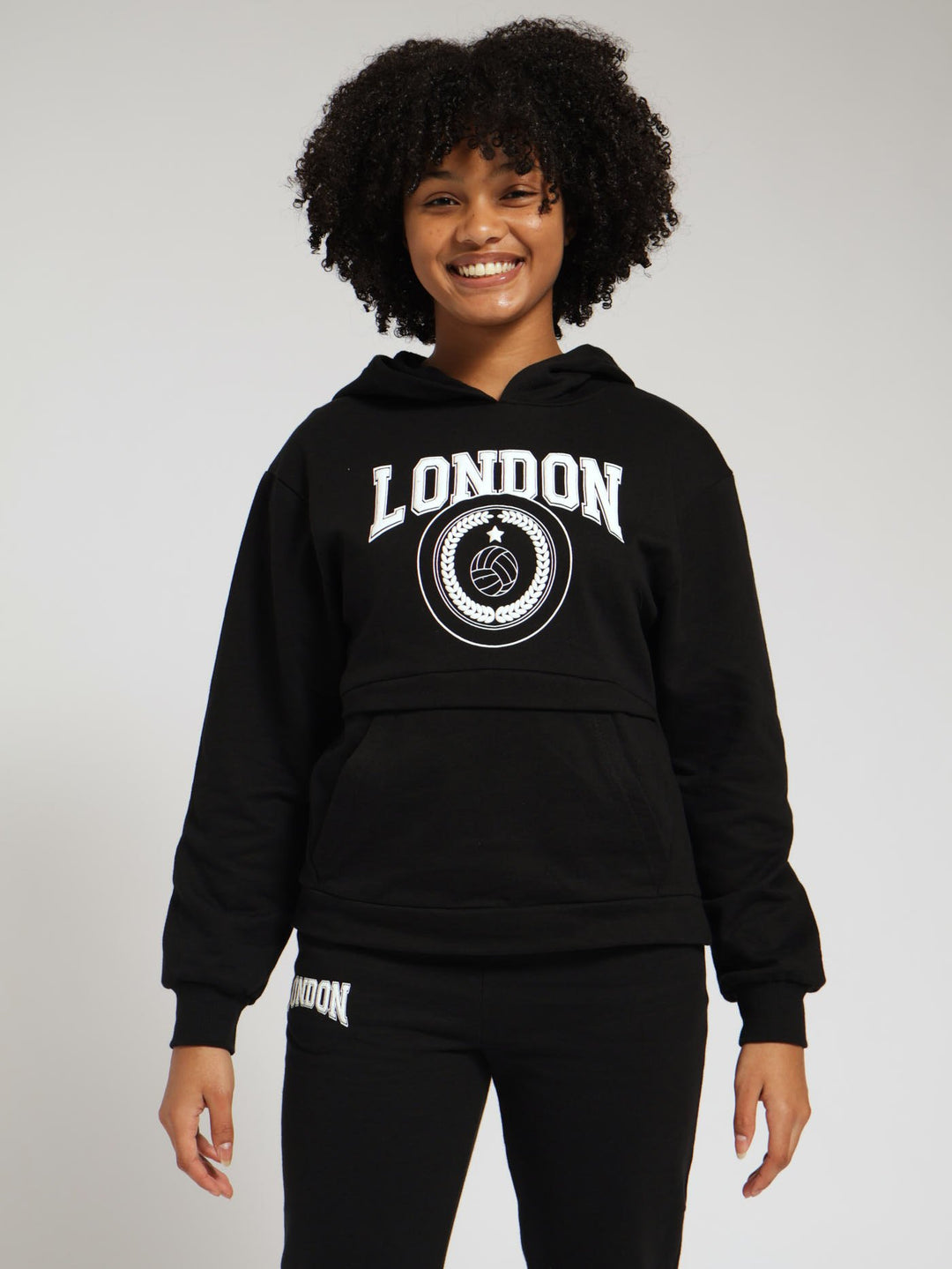 London Over Sized Fleece Hoody  - Black