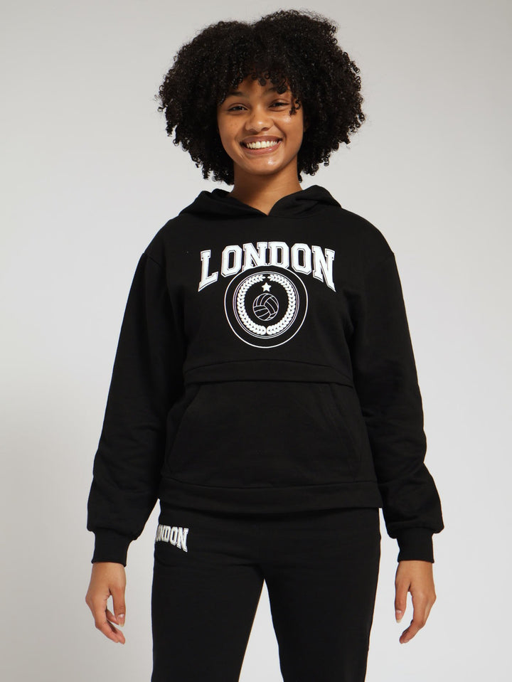 London Over Sized Fleece Hoody  - Black