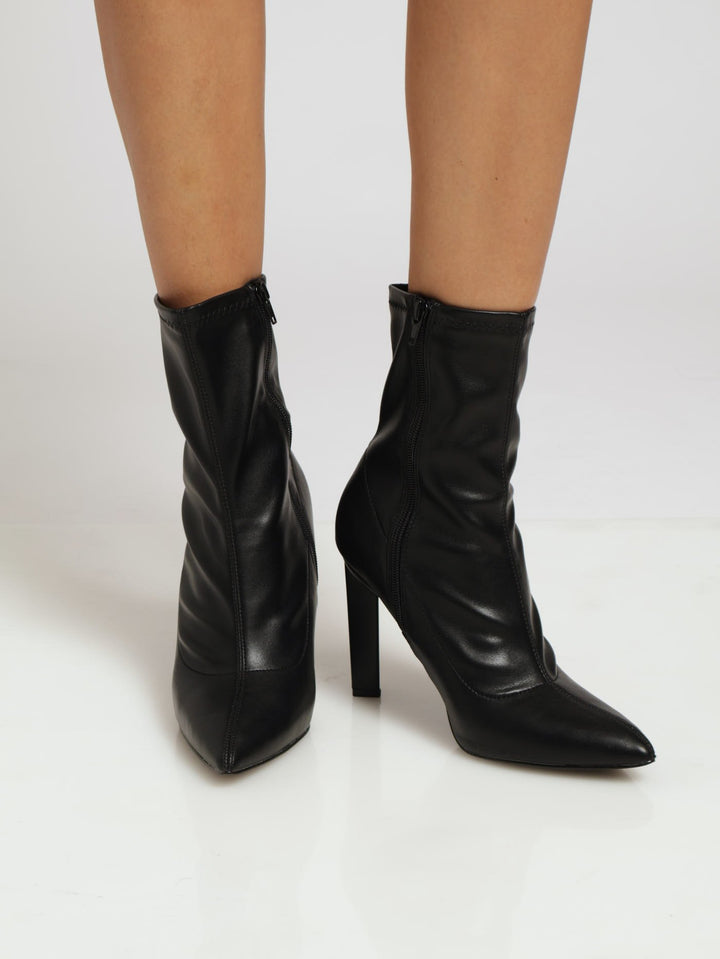 Fallon Pointed Stiletto Boot - Black