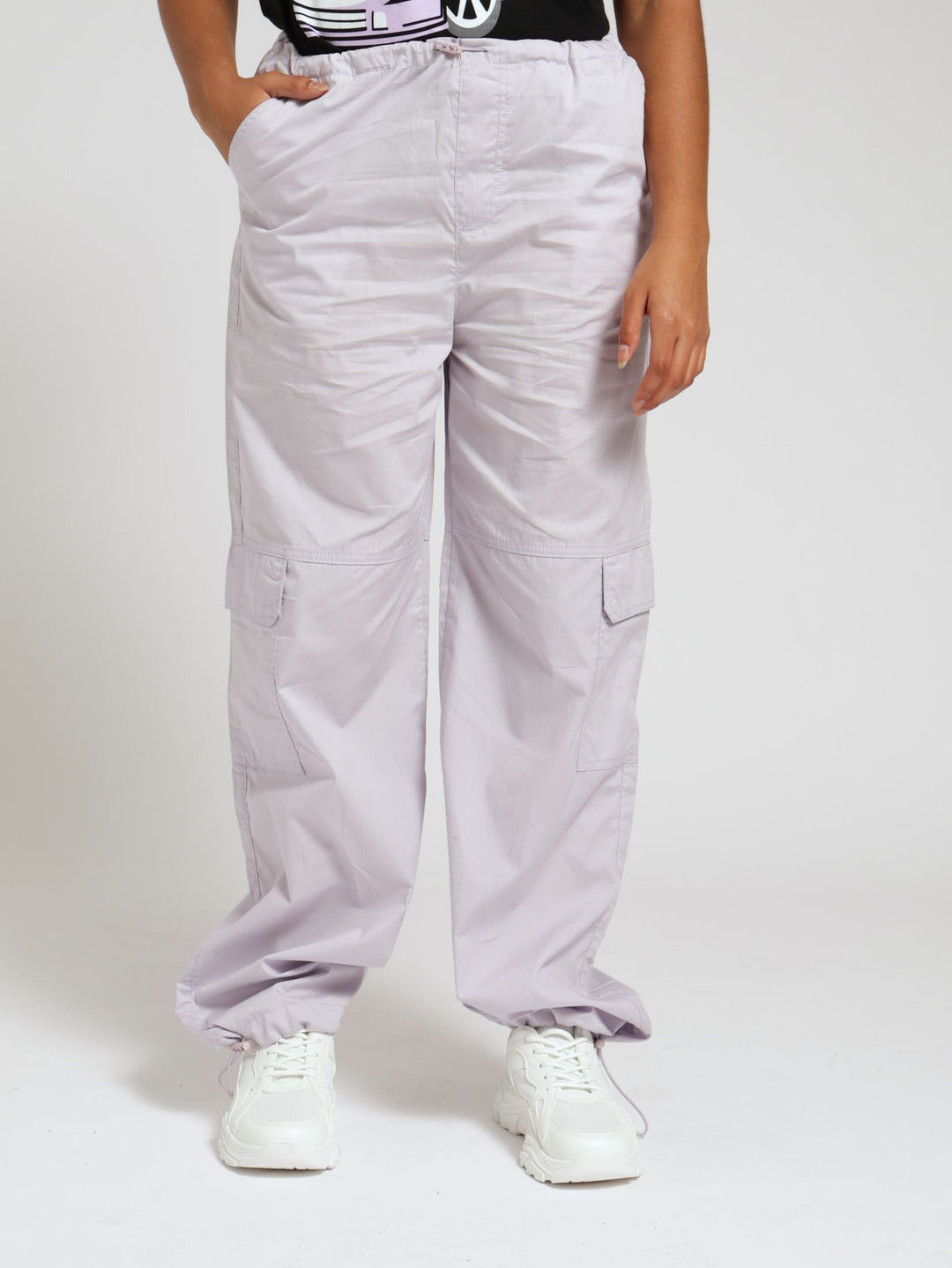 Girls Cargo Parachute Pants - Lilac