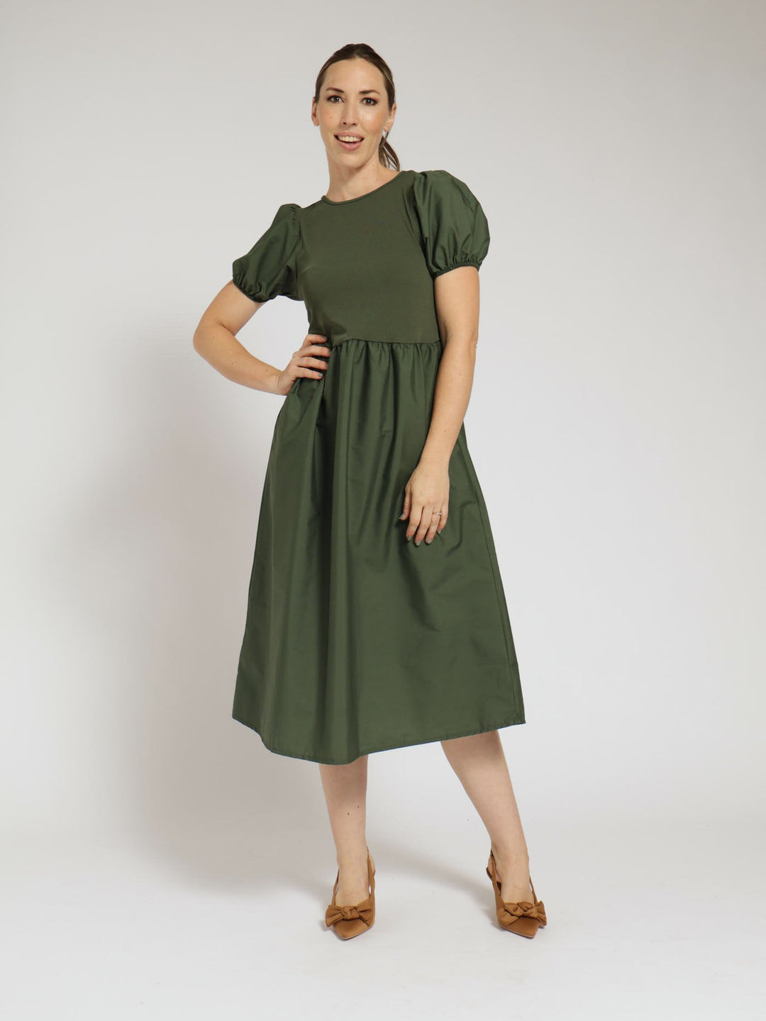 Kelso Dresses At Edgars Ladies Puff Sleeve Rib Combo Midi Dress
