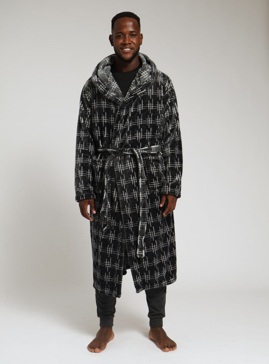 Check Fleece Hooded Gown - Blue