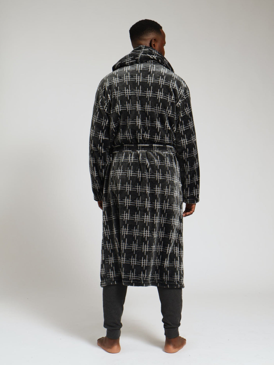 Check Fleece Hooded Gown - Blue