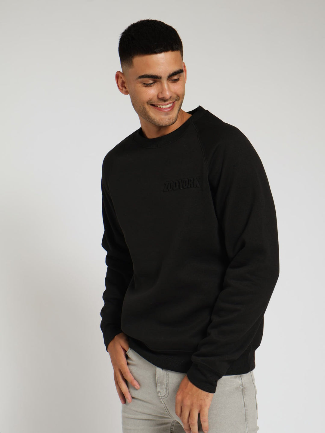 Embossed Crew Sweater - Black