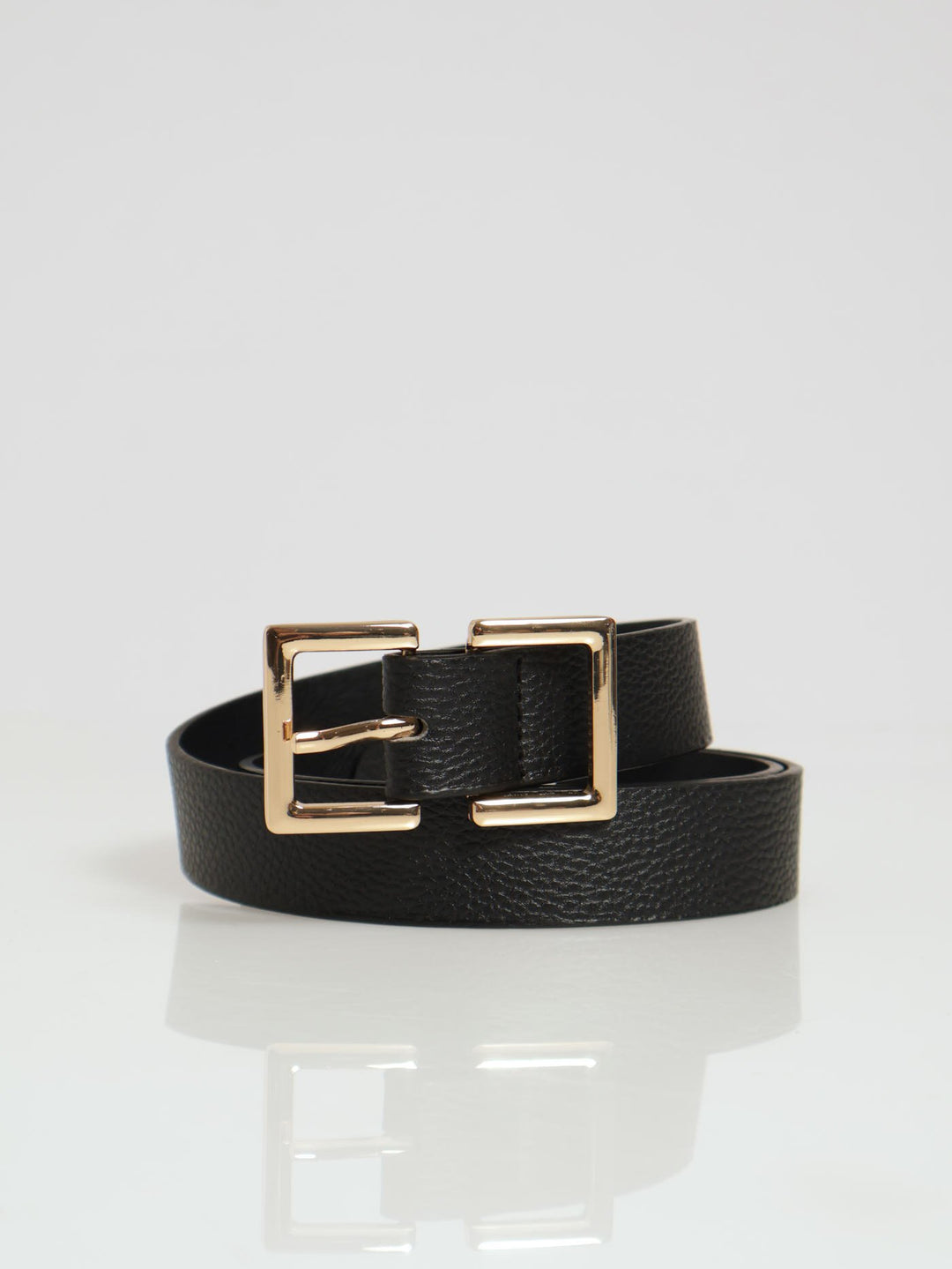 Double Square Buckle Pebble Belt Black
