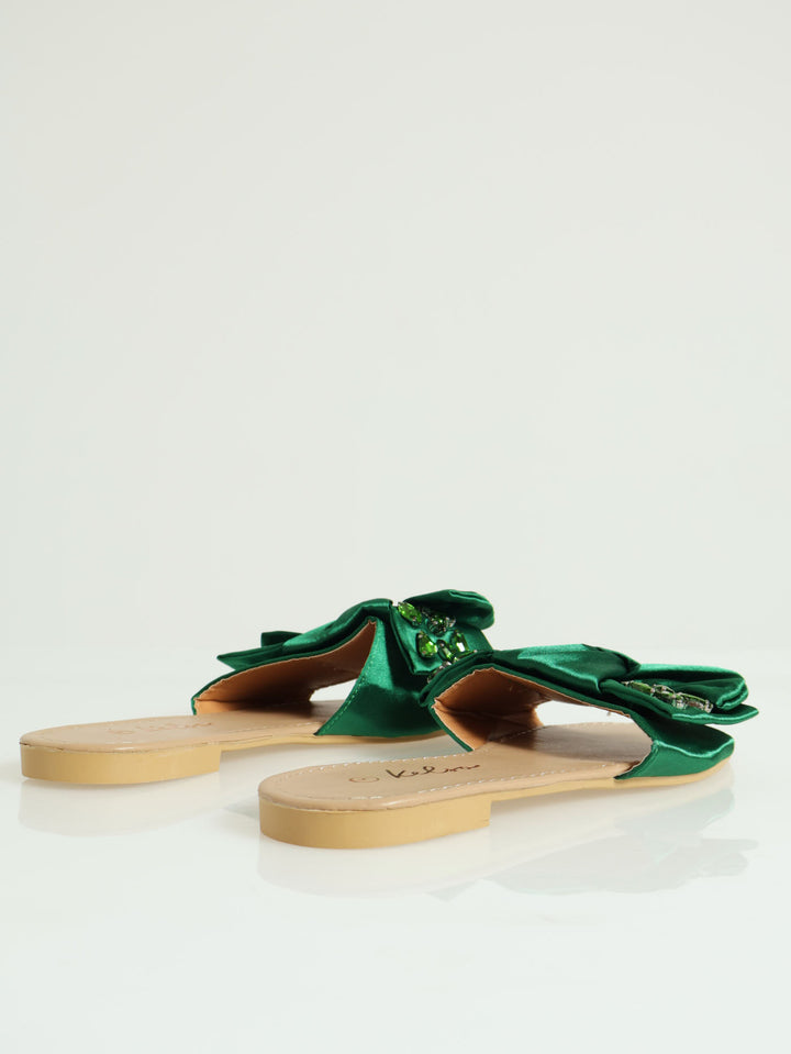 Big Jewled Bow Mule Sandal - Green