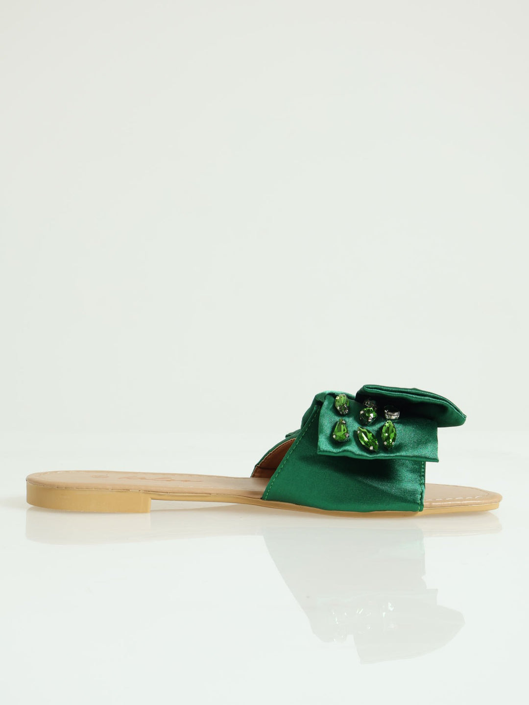 Big Jewled Bow Mule Sandal - Green
