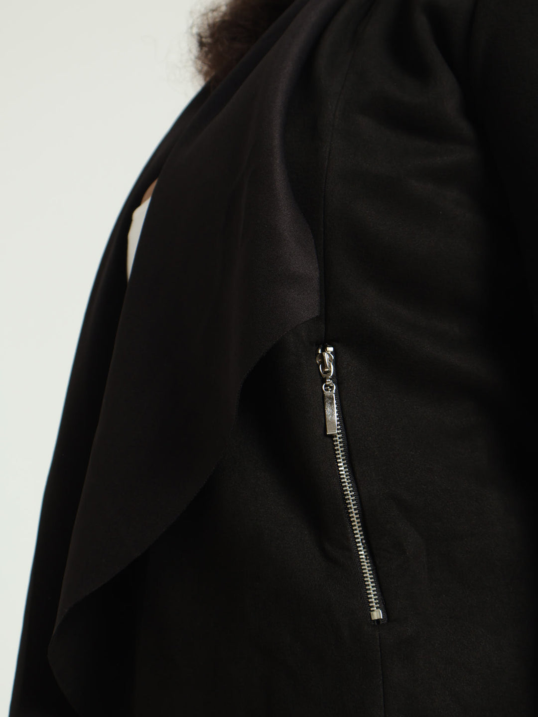 Long Sleeve Suede Waterfall Jacket With Zip Detail - Black