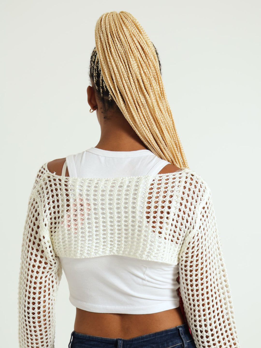 Long Sleeve Knit Shrug Top - Cream