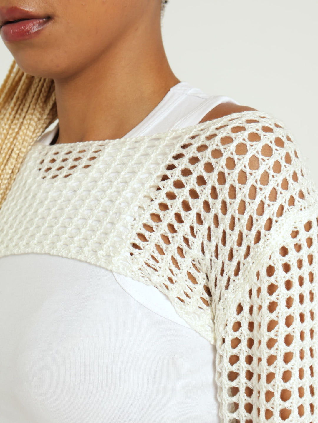 Long Sleeve Knit Shrug Top - Cream