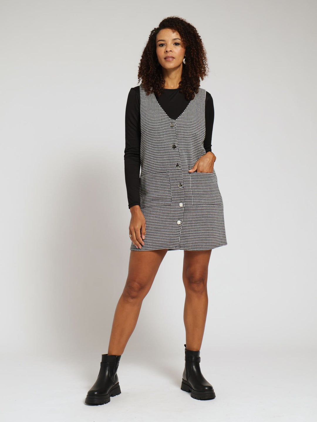 Tweed Pinafore Dress - Black