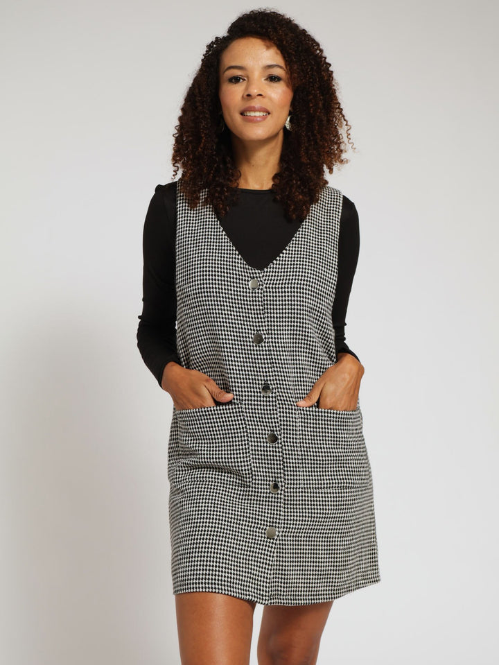 Tweed Pinafore Dress - Black