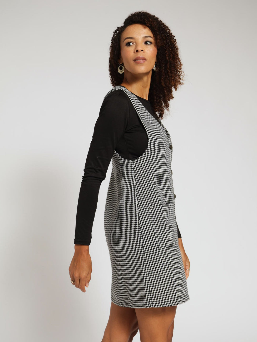 Tweed Pinafore Dress - Black