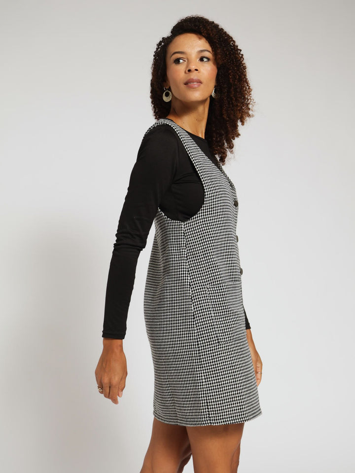 Tweed Pinafore Dress - Black