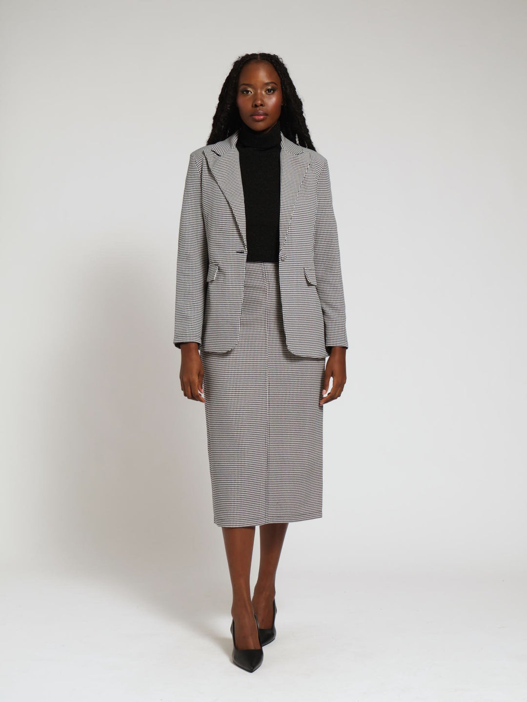 Single Breasted Houndstooth Blazer - Black/White