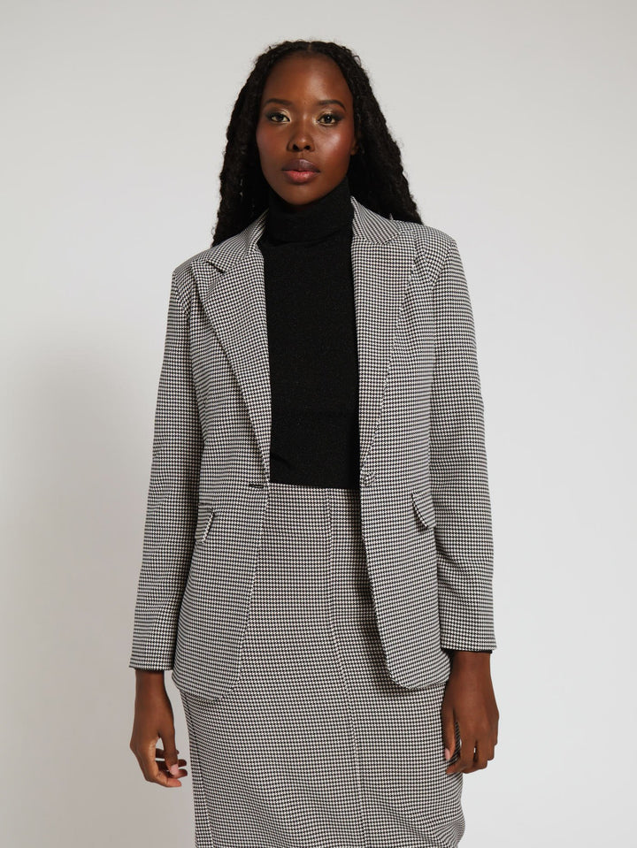 Single Breasted Houndstooth Blazer - Black/White