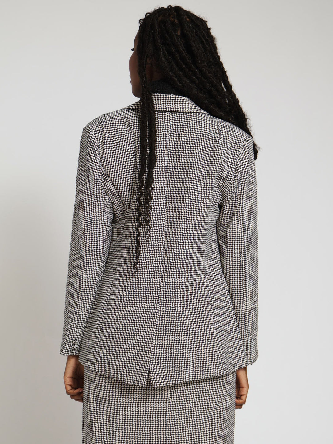 Single Breasted Houndstooth Blazer - Black/White