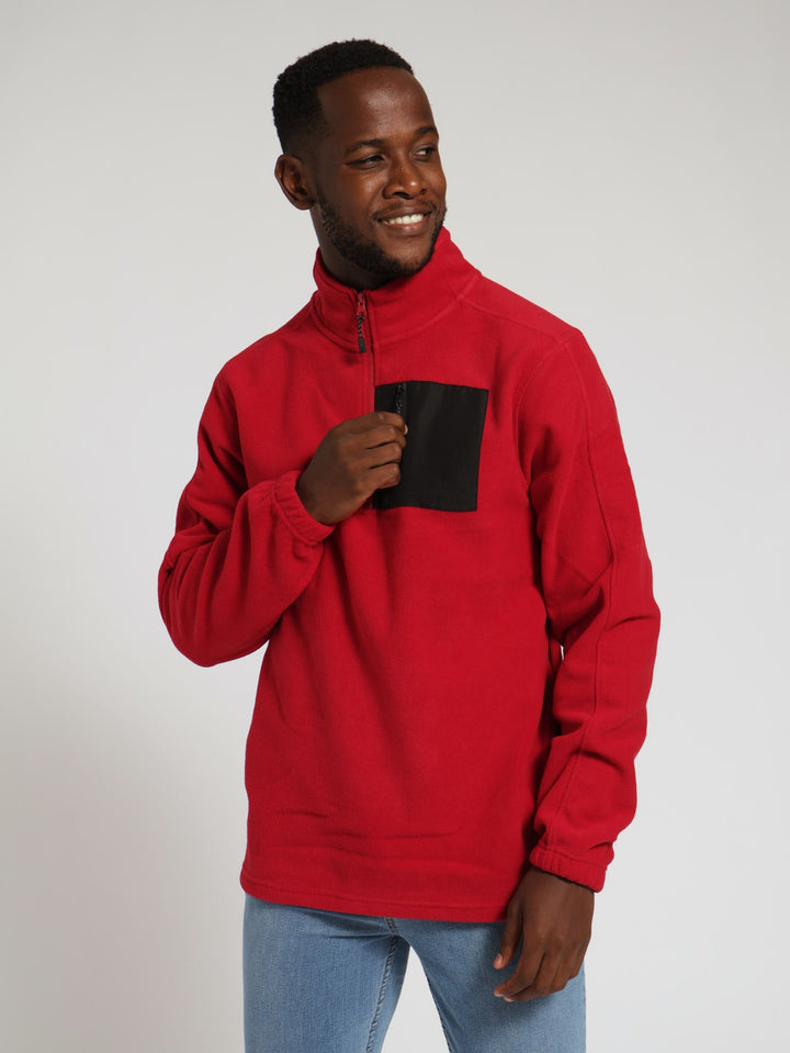 Quarter Zip Polar Fleece Top - Dark Red