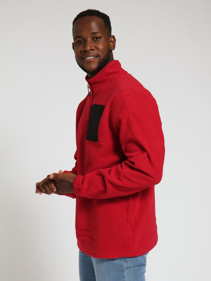 Quarter Zip Polar Fleece Top - Dark Red