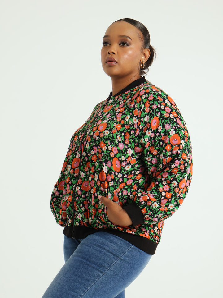 Floral Bomber Jacket - Black