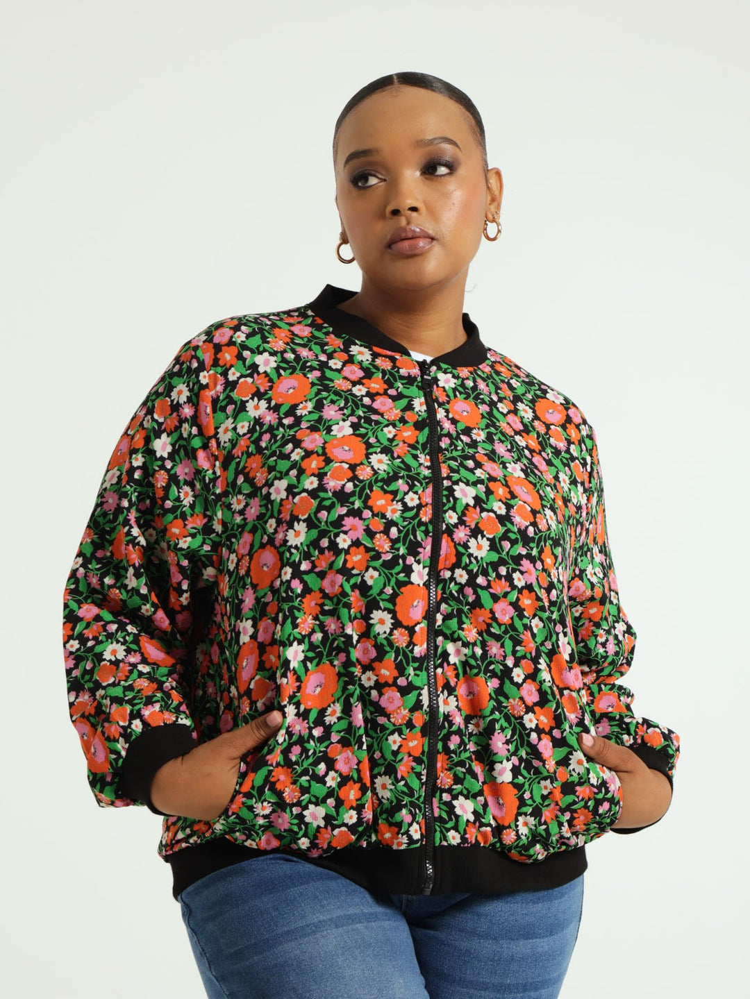 Floral Bomber Jacket - Black