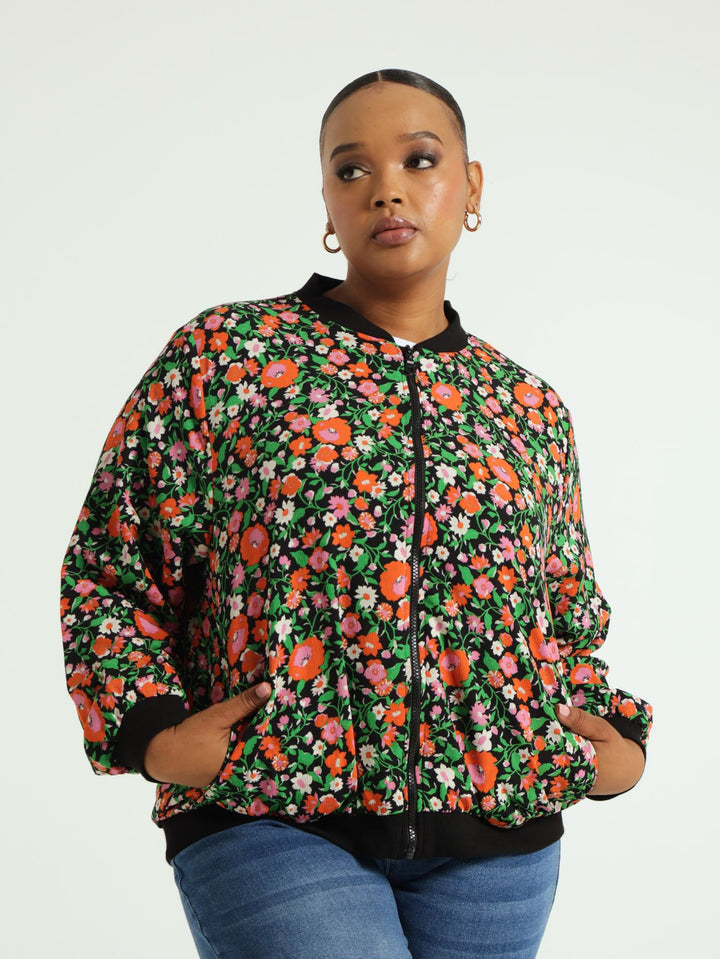 Floral Bomber Jacket - Black