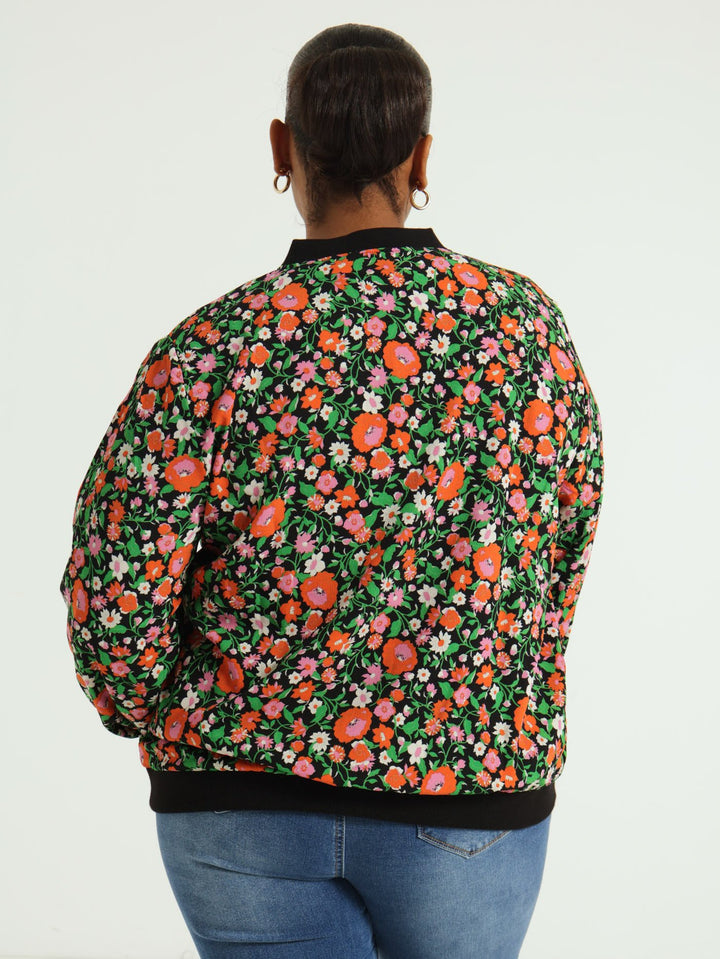 Floral Bomber Jacket - Black