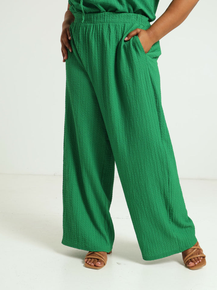 Textured Wideleg Culotte Pants - Green