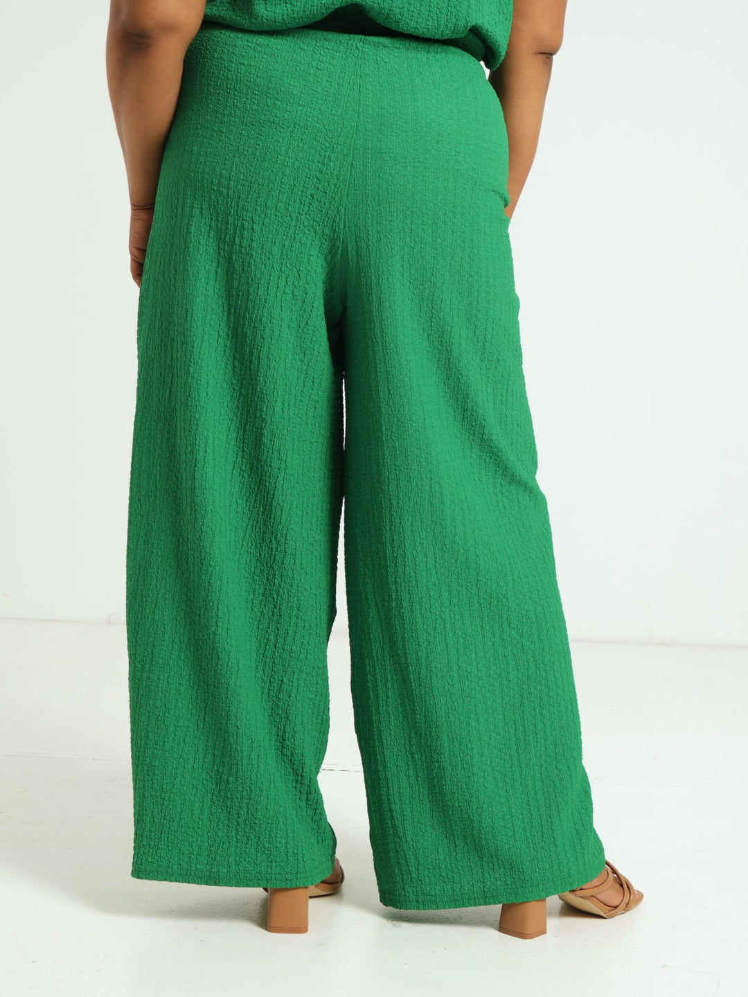 Textured Wideleg Culotte Pants - Green
