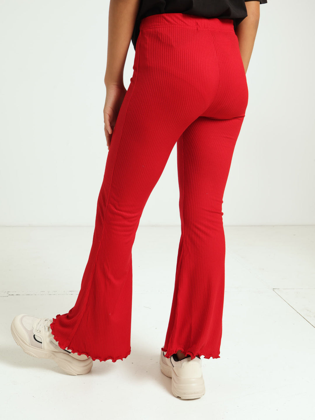 Girls Flare Ribbed Pants - Red