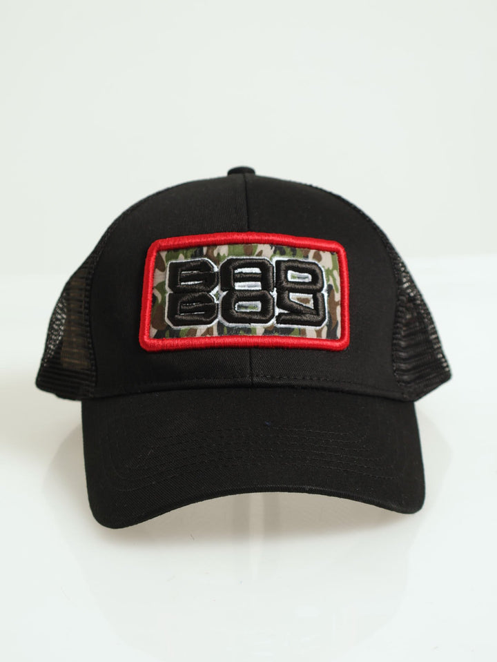 Curved Twill Trucker With Badge & Mesh Back - Black