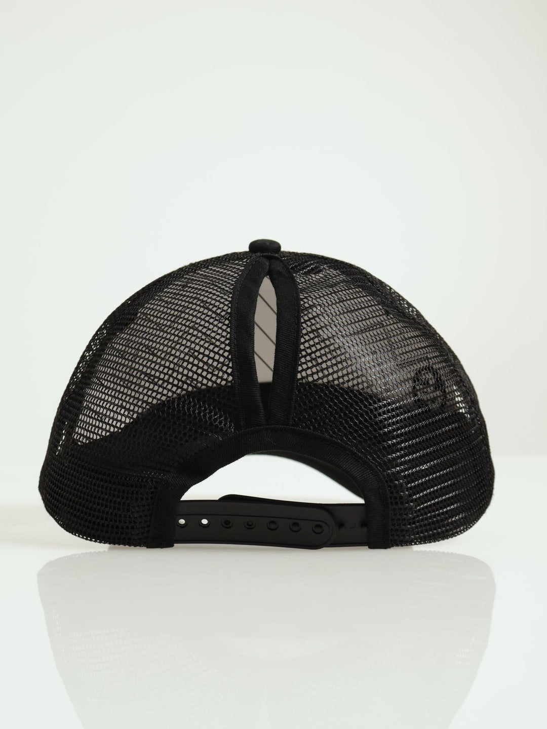 Curved Twill Trucker With Badge & Mesh Back - Black