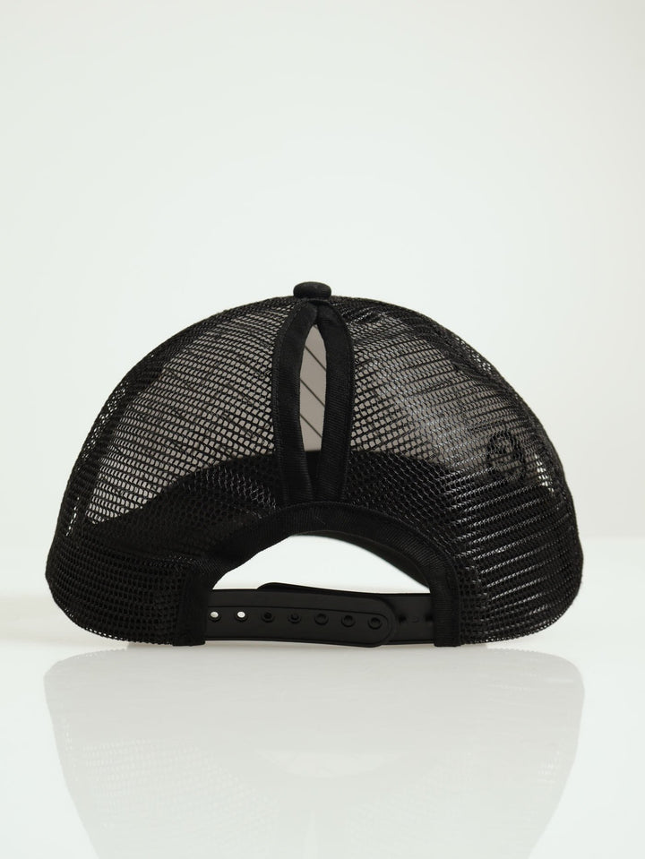 Curved Twill Trucker With Badge & Mesh Back - Black