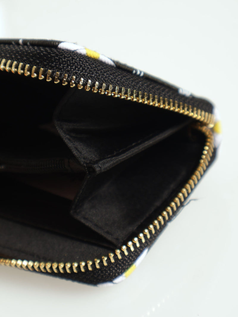 Daisy Print Small Zip Around Purse - Black