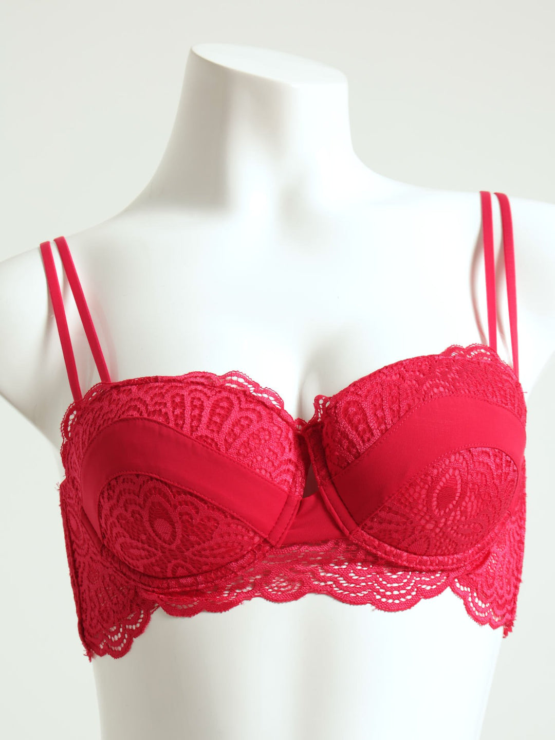 Lace Panel Balconette Bra - Magenta
