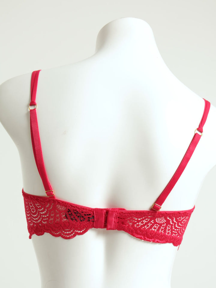 Lace Panel Balconette Bra - Magenta