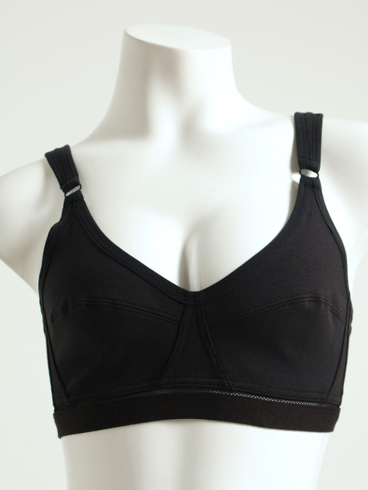 Full Support Cotton Rich Wireless Sports Bra - Black