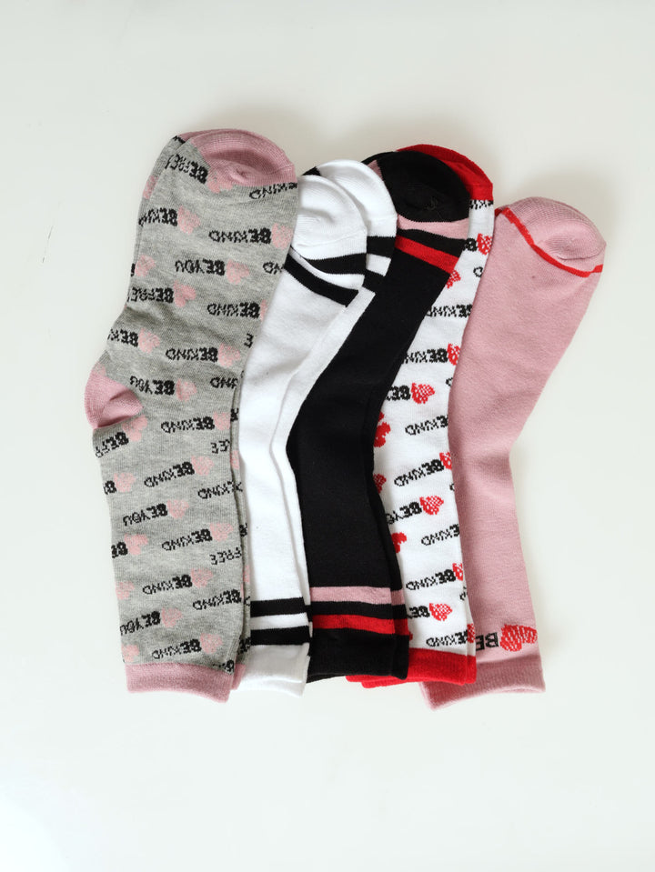 Girls 5 Pack Nautical Ribbed Anklet Socks - White