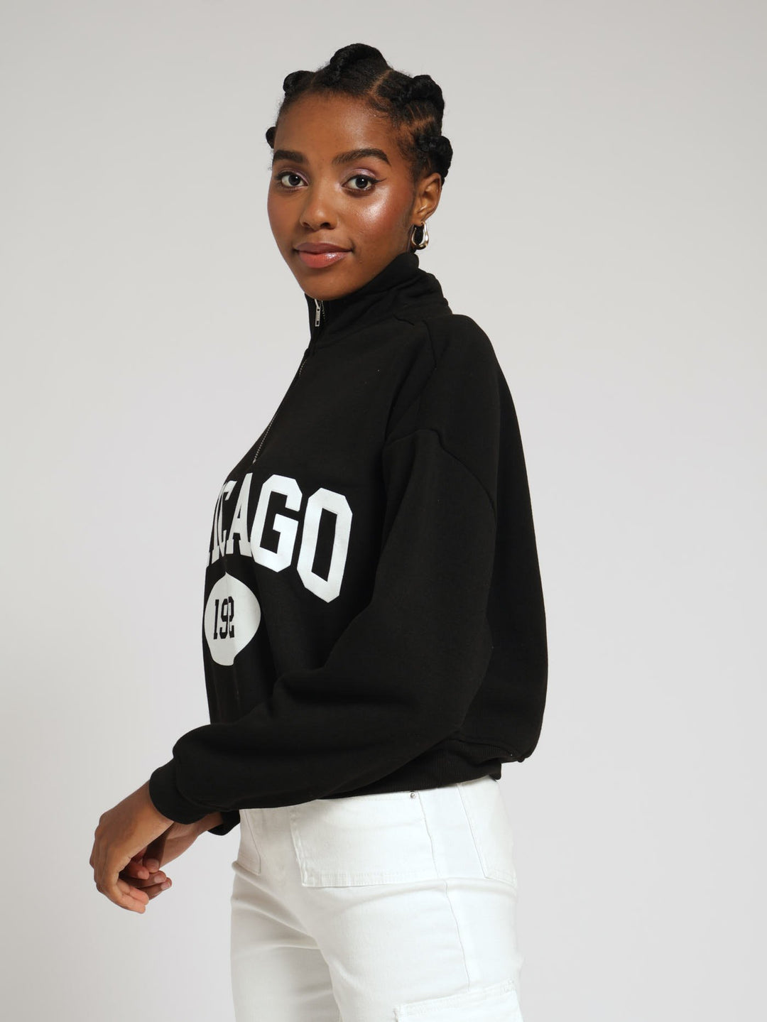 Printed 1/4 Zip Fleece Top - Black