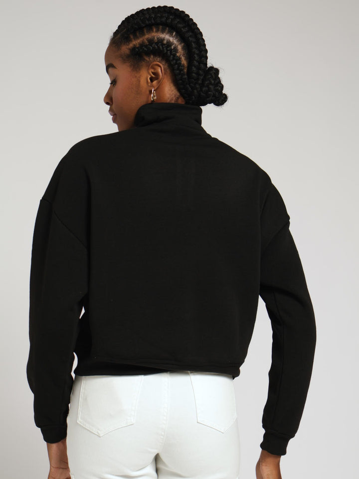 Printed 1/4 Zip Fleece Top - Black