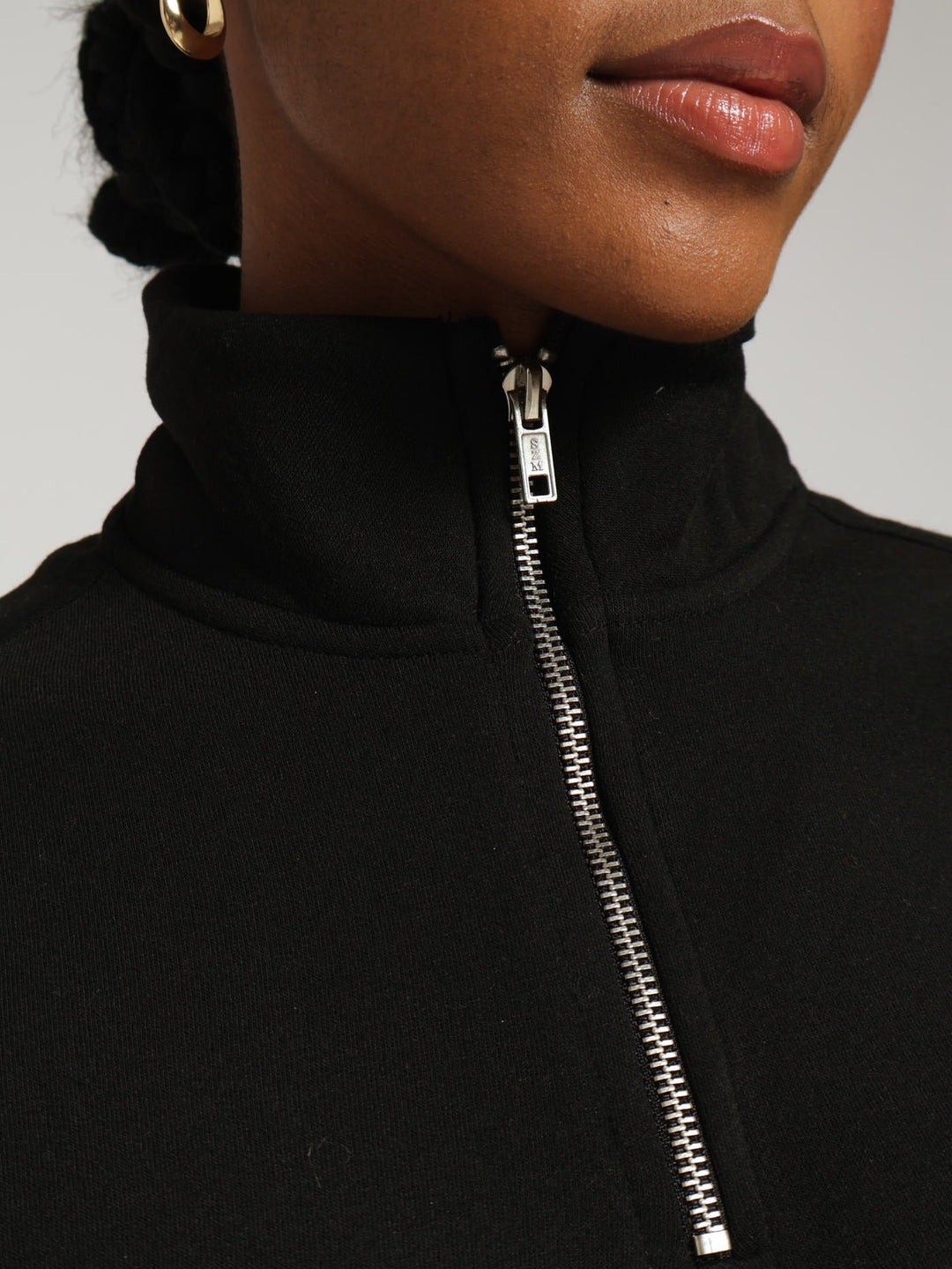 Printed 1/4 Zip Fleece Top - Black