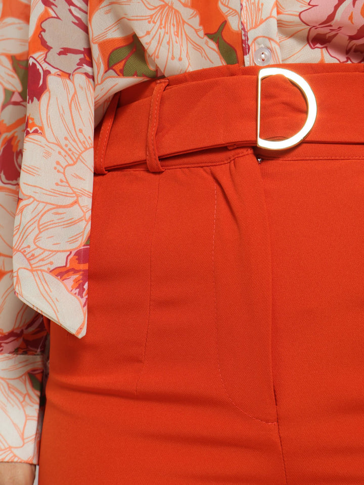 D-Ring Belted Tapered Leg Pants - Tangerine
