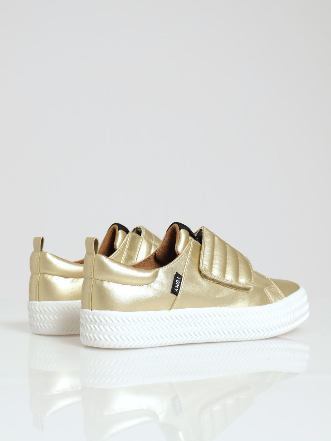 Low Cut Pu Platform Velcro Strap Sandal - Gold