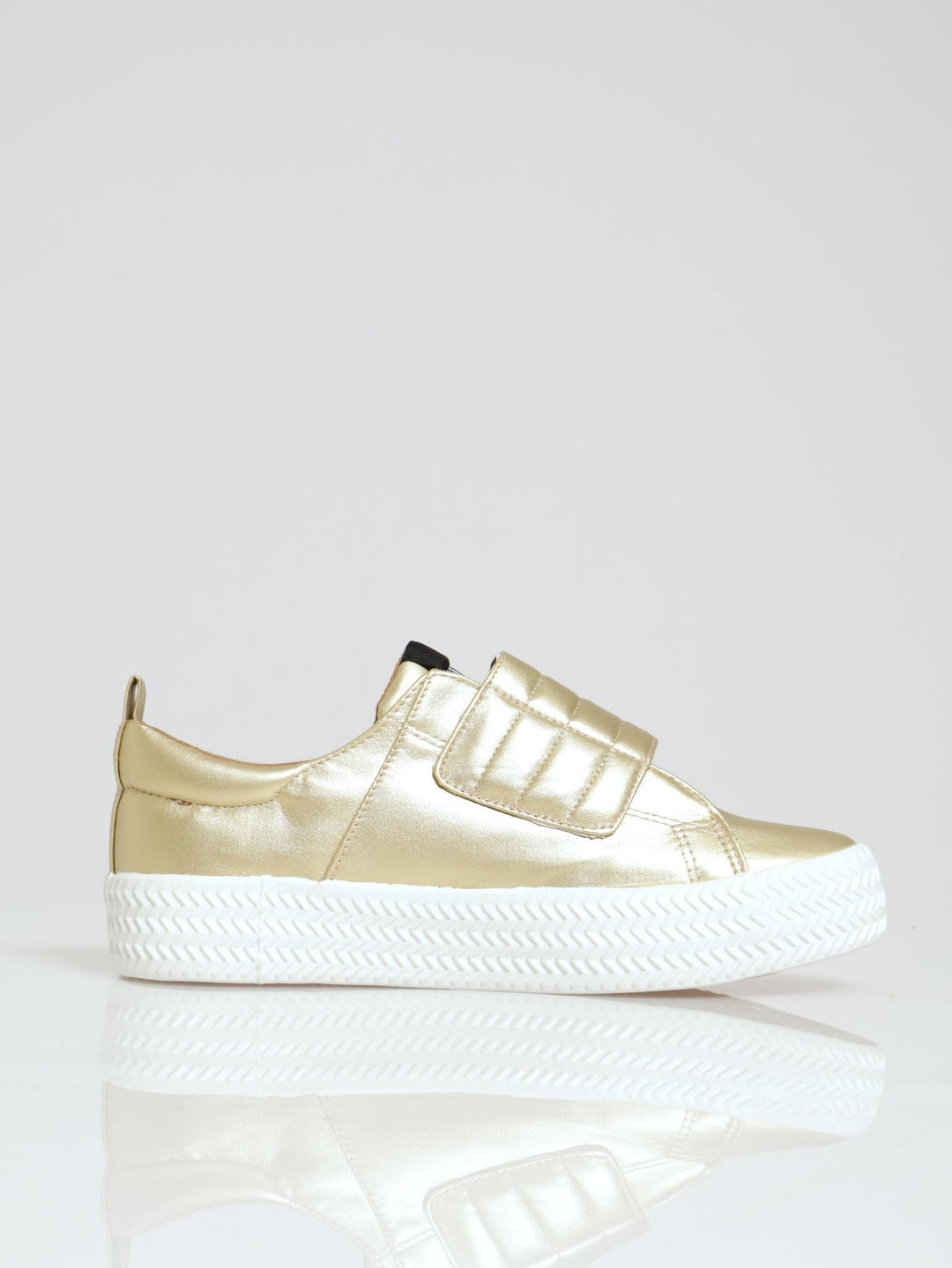 Low Cut Pu Platform Velcro Strap Sandal - Gold