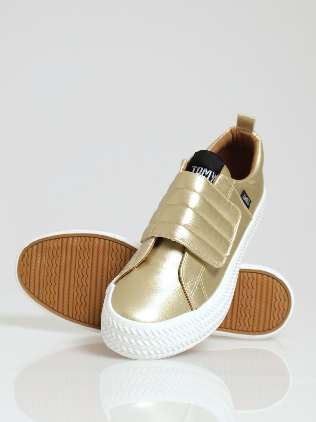 Low Cut Pu Platform Velcro Strap Sandal - Gold