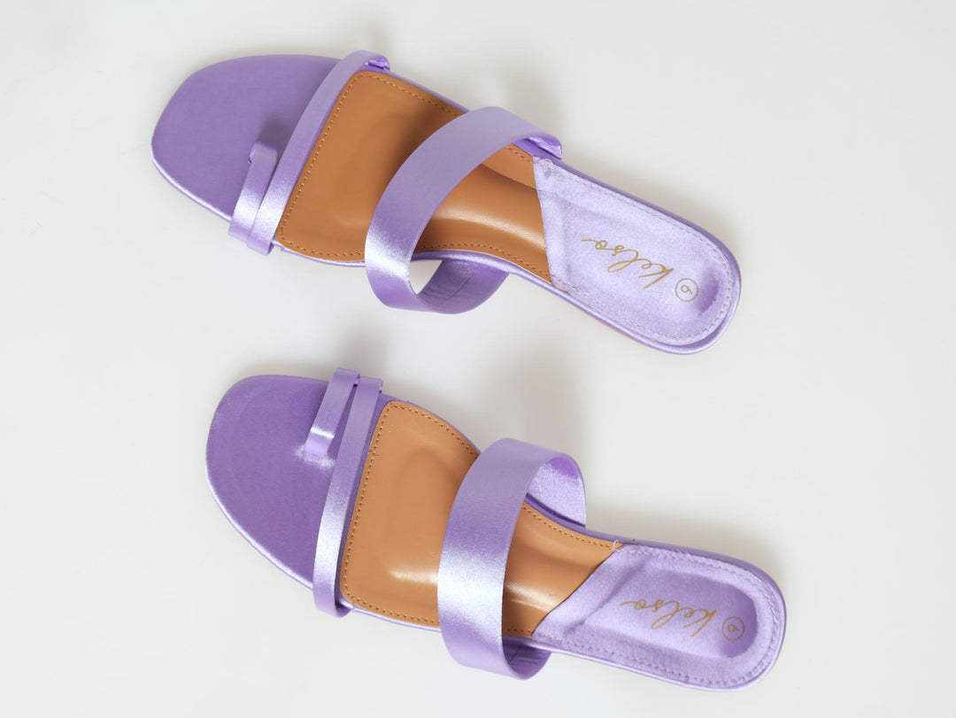 Tripple Strap Push In Mule Flat Sandal - Purple