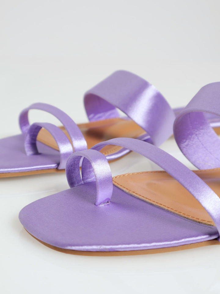 Tripple Strap Push In Mule Flat Sandal - Purple