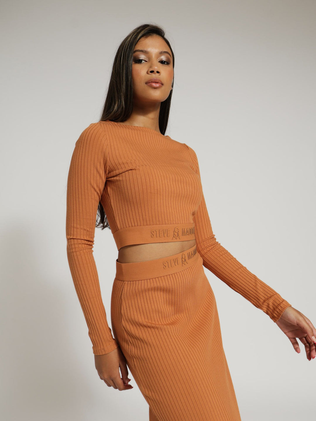 Ava Rib Boatneck Crop Top - Caramel