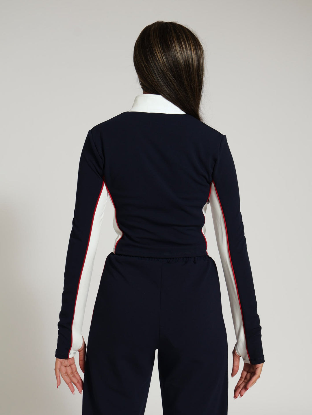 Fitted Zip Up Tracksuit Top - Navy/White
