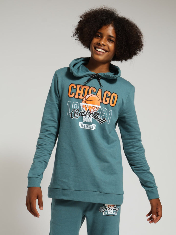 Boys Basketball Print Fleece Hoody - Blue